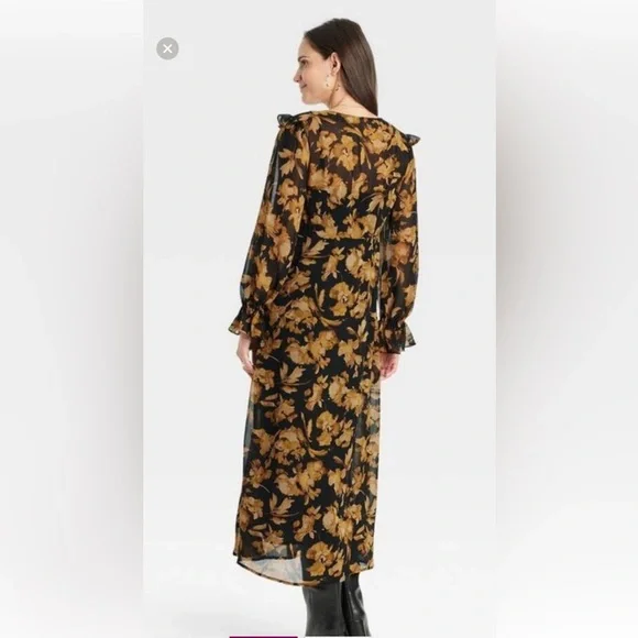a new day Black and Gold Floral Long Sleeve Dress - Picture 2 of 4